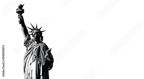 Statue of liberty icon in black and white symbolizing freedom and democracy vector illustration