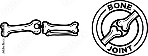 A black and white line art illustration showing a anatomical bone joint connection for medical use