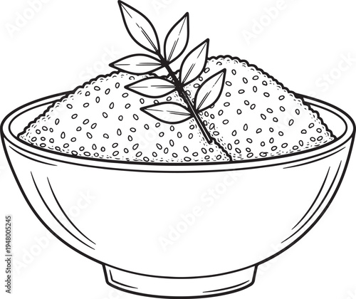 Vector illustration of chia seeds in a bowl with leaf