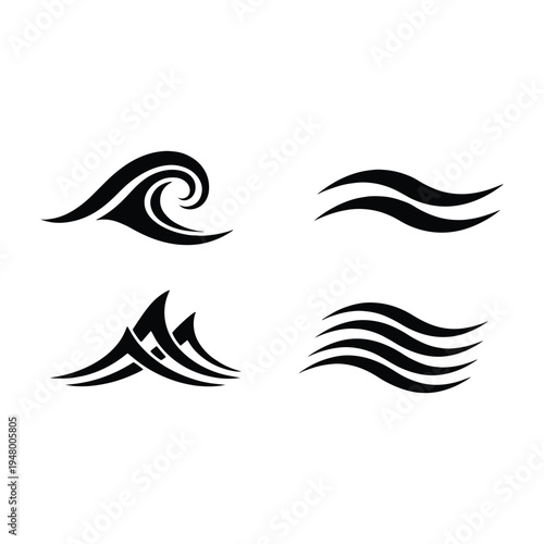 Set of wave tattoo designs on vector
