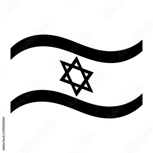 Israel Flag Waving Black Silhouette Flat Vector Icon