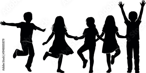 Five children silhouettes holding hands and