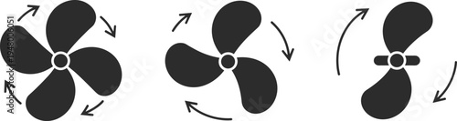 Rotating fan and propeller icons, ventilation airflow symbols, cooling system illustration, turbine rotation graphics, air circulation concept design pack