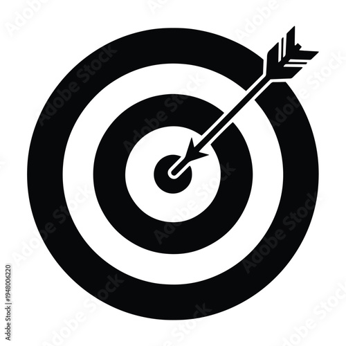 Bullseye target with an arrow hitting the center vector