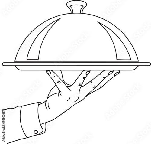 Vector illustration of hand holding covered serving dish
