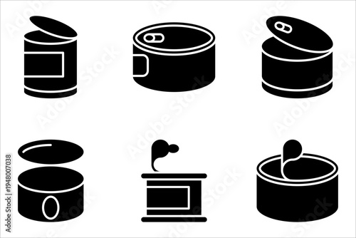 canned food icon set, open tin can icon. vector illustration on white background