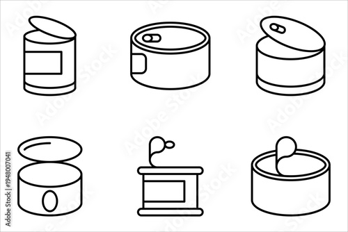 canned food icon set, open tin can icon. vector illustration on white background