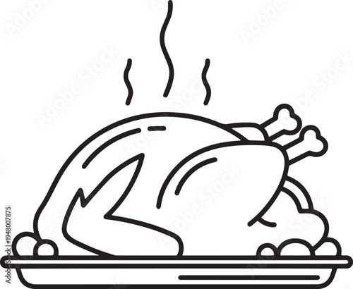 Vector roasted turkey icon on a platter