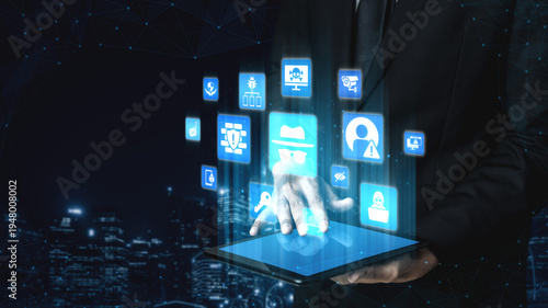 Wallpaper Mural Cyber security icons show cyber attack defense, malware protection, and data security. Cybersecurity prevents hacking, ensures safety, and strengthens cyber attack resilience. Entice Torontodigital.ca