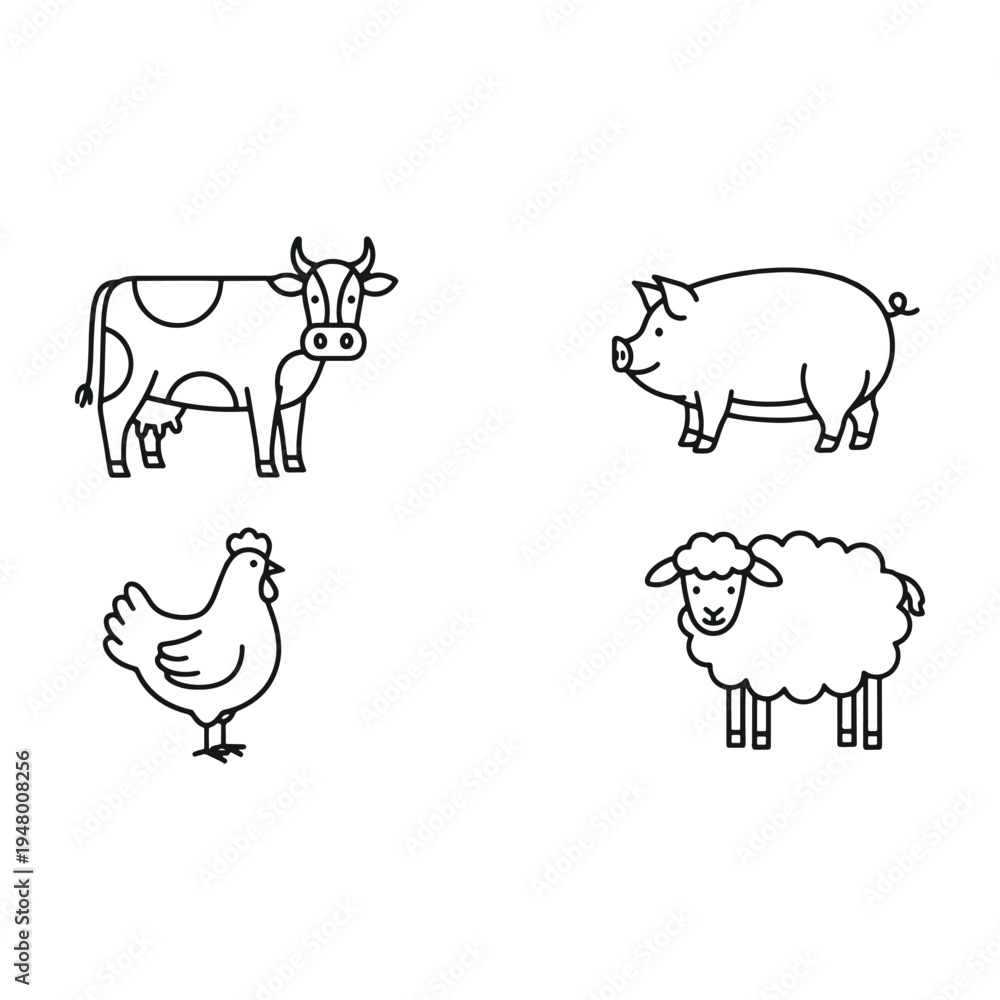 Fototapeta premium Farm Animals Icons Set