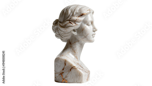 Obraz na plátně Isolated timeless marble bust of a graceful woman, featuring intricate golden veins, elegant profile
