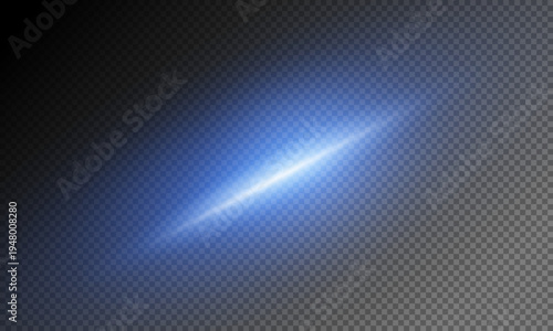 Glowing blue flare laser, Light blue effect reflections, neon beam transparent background, shine speed flash of light, and sparks	
