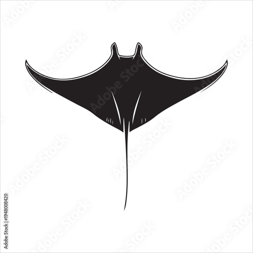 Black manta ray silhouette collection, stingray swimming poses vector illustration set for ocean marine life, underwater wildlife, aquarium, and nature design.