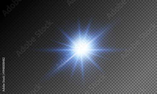 Glowing blue flare laser, Light blue effect reflections, neon beam transparent background, shine speed flash of light, and sparks	
