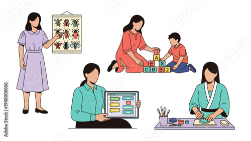 Early Childhood Education: A series of illustrations capturing diverse aspects of early childhood education