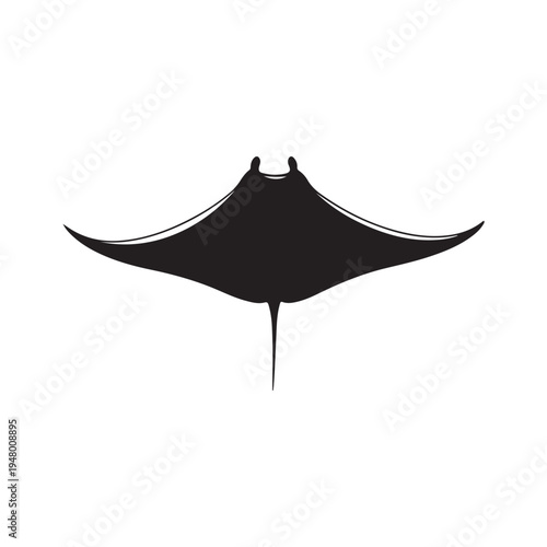 Black manta ray silhouette collection, stingray swimming poses vector illustration set for ocean marine life, underwater wildlife, aquarium, and nature design.