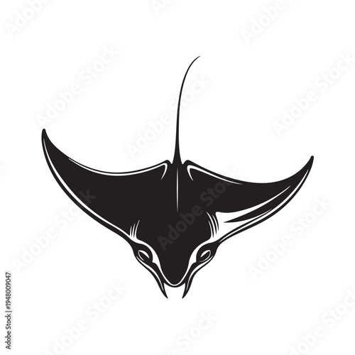 Black manta ray silhouette collection, stingray swimming poses vector illustration set for ocean marine life, underwater wildlife, aquarium, and nature design.
