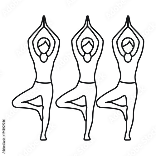 Yoga Trio Tree Pose Line Art