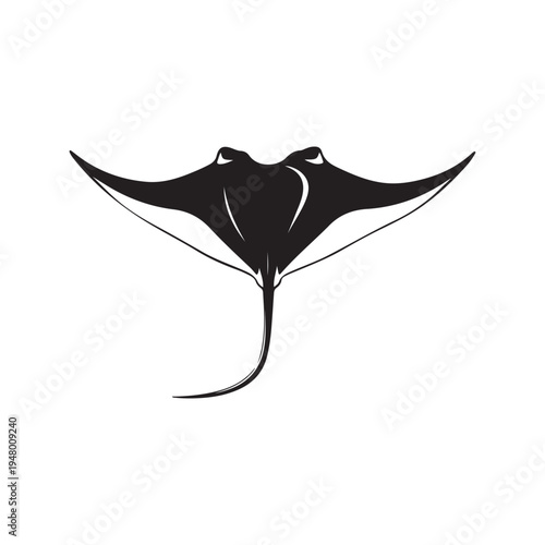 Black manta ray silhouette collection, stingray swimming poses vector illustration set for ocean marine life, underwater wildlife, aquarium, and nature design.