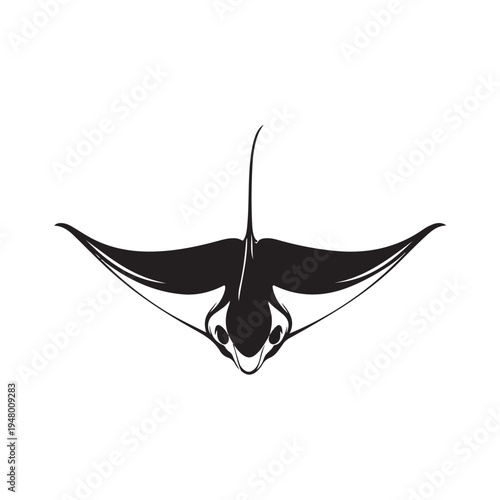 Black manta ray silhouette collection, stingray swimming poses vector illustration set for ocean marine life, underwater wildlife, aquarium, and nature design.