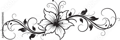 Black floral border vector illustration with leaves and flowers