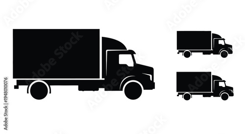 Black silhouettes of different truck sizes on for logistic and transportation concepts vector illustration