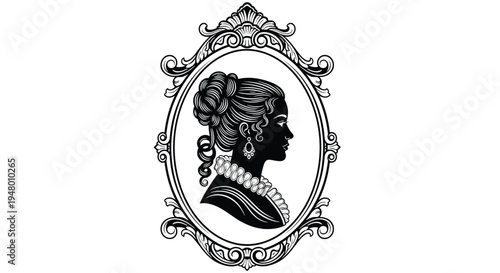 Elegant womans head in an ornate oval frame vector illustration
