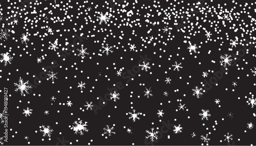 Realistic snowfall, fine small white powder snow specks vector background.
