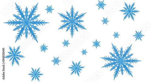 Collection of blue snowflakes in various sizes for winter and holiday designs vector illustration