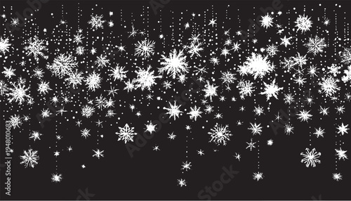Realistic snowfall, fine small white powder snow specks vector background.