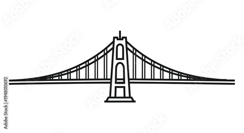 Black and white illustration of a suspension bridge on vector illustration