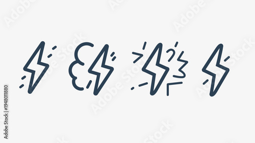 Four electric, bold, blue lightning bolt icons with stylized aura on white backdrop