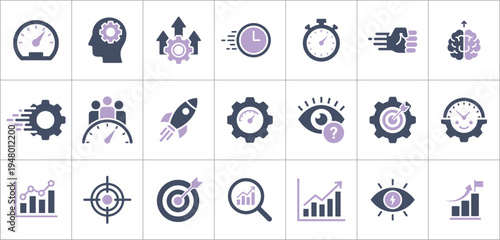 Business productivity and performance vector icons set