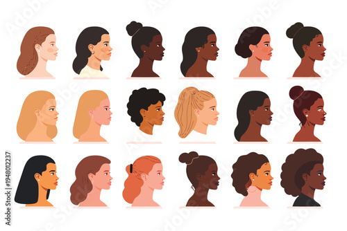 Candid portrait of women with diverse skin tones isolated vector style