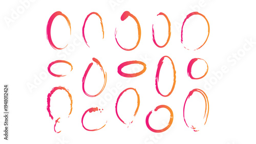 Set of hand drawn circles with gradient color on transparent background design element