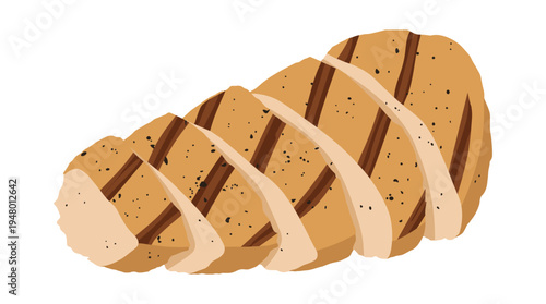 Grilled chicken breast sliced into pieces with grill marks food vector