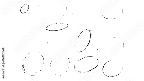 Hand drawn charcoal circles and broken line oval shapes for architectural plans and notes