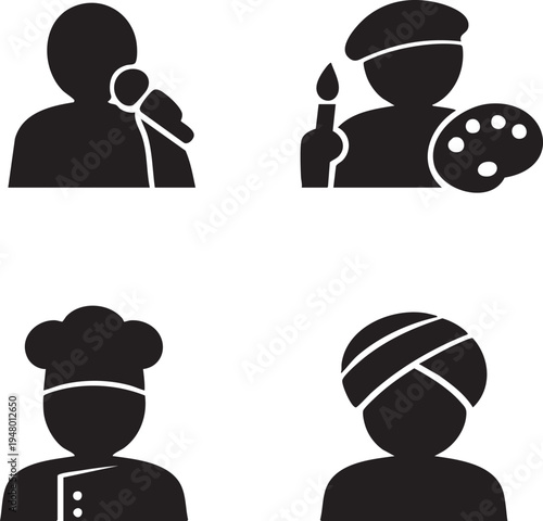  Set of 4 human icons vector, black silhouettes