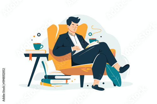 op view of tired man in business suit sleeping near o isolated vector style