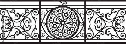 Ornate ironwork design, decorative metal border, black filigree pattern, vector ornamental panel