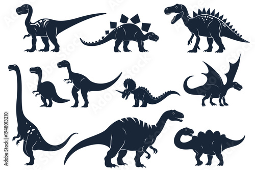 Set of dinosaur silhouette isolated vector style