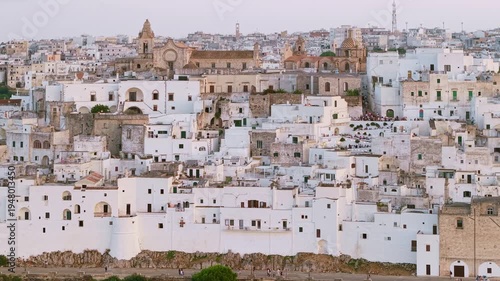 Aerial sunset view of Ostuni the White City, Puglia, Italy