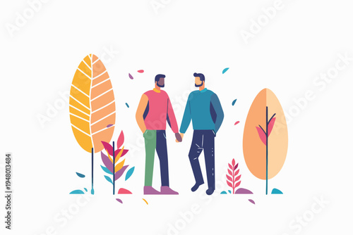 Two men holding hands isolated vector style