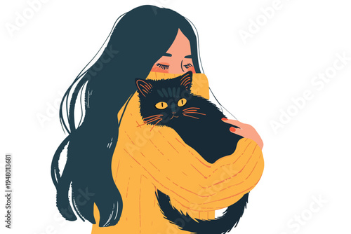 Woman holding cat stock image isolated vector style