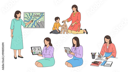 Empowering Education: A compilation of educators sharing knowledge and shaping young minds through diverse learning scenarios, from interactive lessons to creative play.