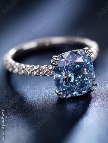 Elegant sapphire ring shining on a dark blue background/ダークブルーの背景で輝くエレガントなサファイアリング