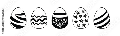 Black and white easter eggs with various patterns