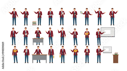 Business Presentation Pose Compilation: A comprehensive collection of business professionals in a range of presentation poses, perfect for illustrating various corporate activities.
