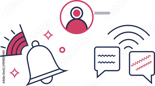 Social Media Notification and Message Communication and wireless signal waves high-quality professional  Flat Line Icons Set, User Alert, Chat Bubble and Mobile App Notification Vector Illustration