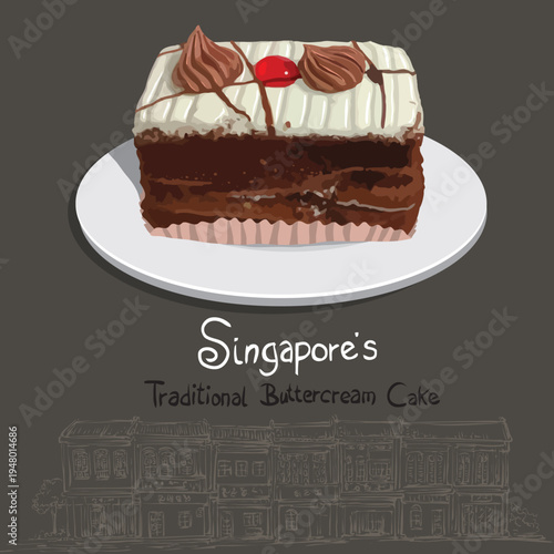 A classic Singaporean buttercream layered chocolate cake, this nostalgic dessert is a beloved treat often enjoyed during celebrations and gatherings, reflecting the country's culinary heritage.